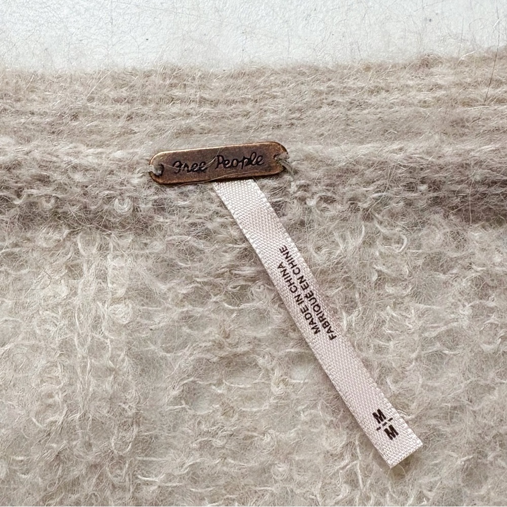Free People Amelia Alpaca Blend Pointelle Knit Cardigan Sweater Oatmeal Heather - Picture 9 of 9